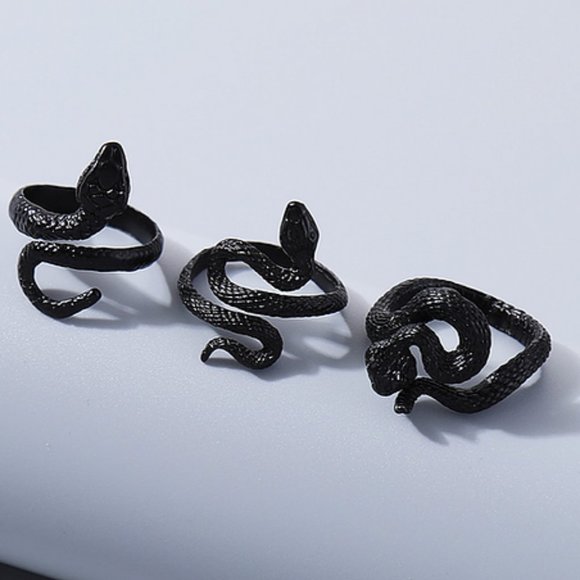 Medusa Black Metal Snake 3PC Ring Set GOTH PUNK ROCK MEDUSA HALLOWEEN SEXY GIFT - Picture 3 of 3